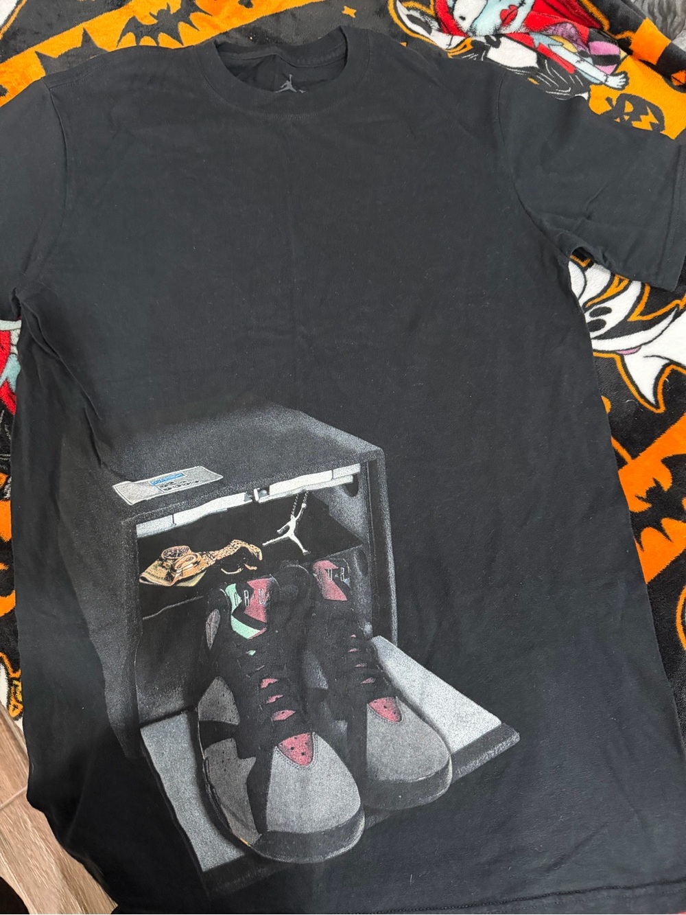 Jordan Black Tee with Sneaker and Shoebox Graphic
